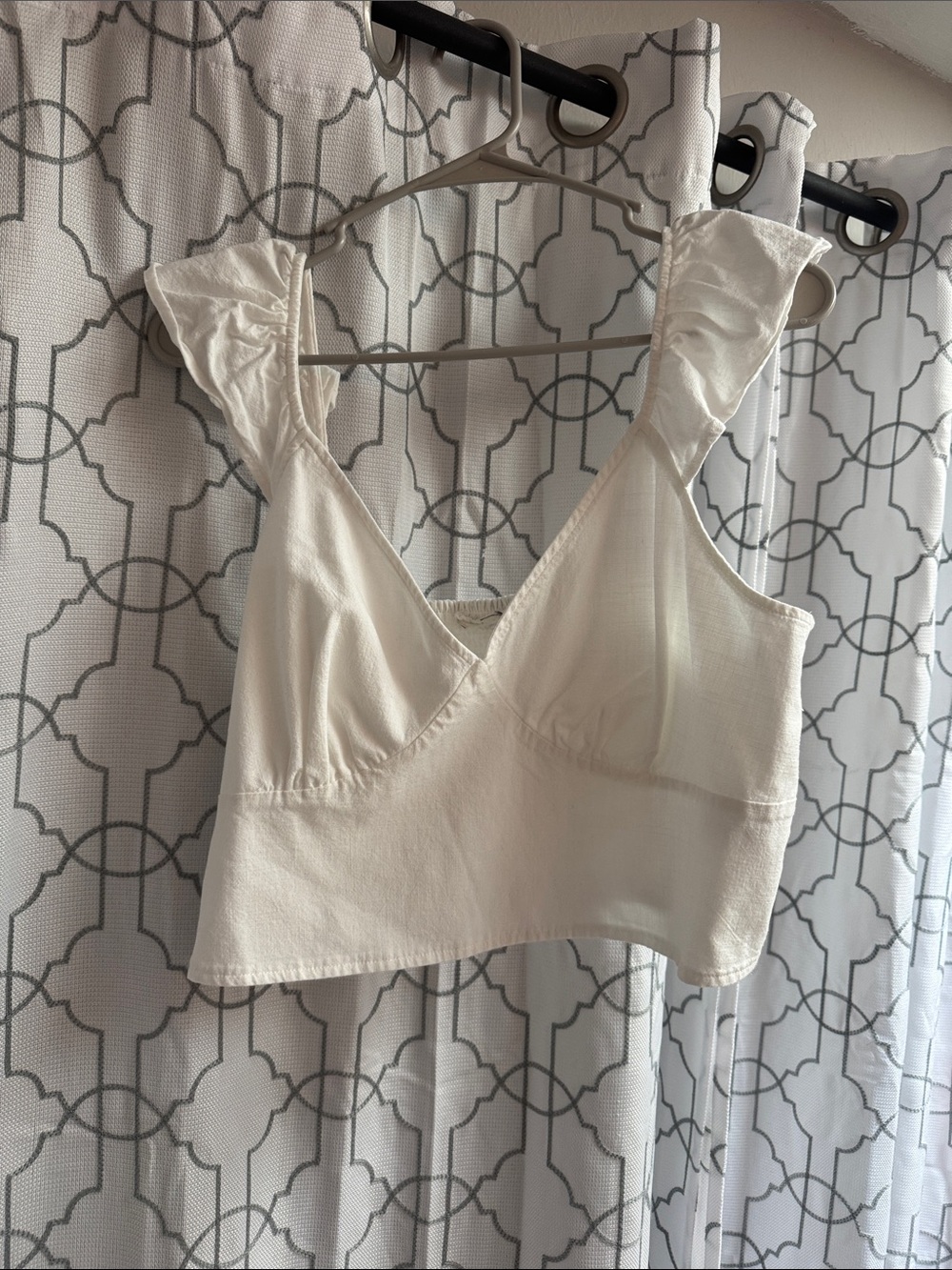 Cream Ruffle Strap V-Neck Crop Top